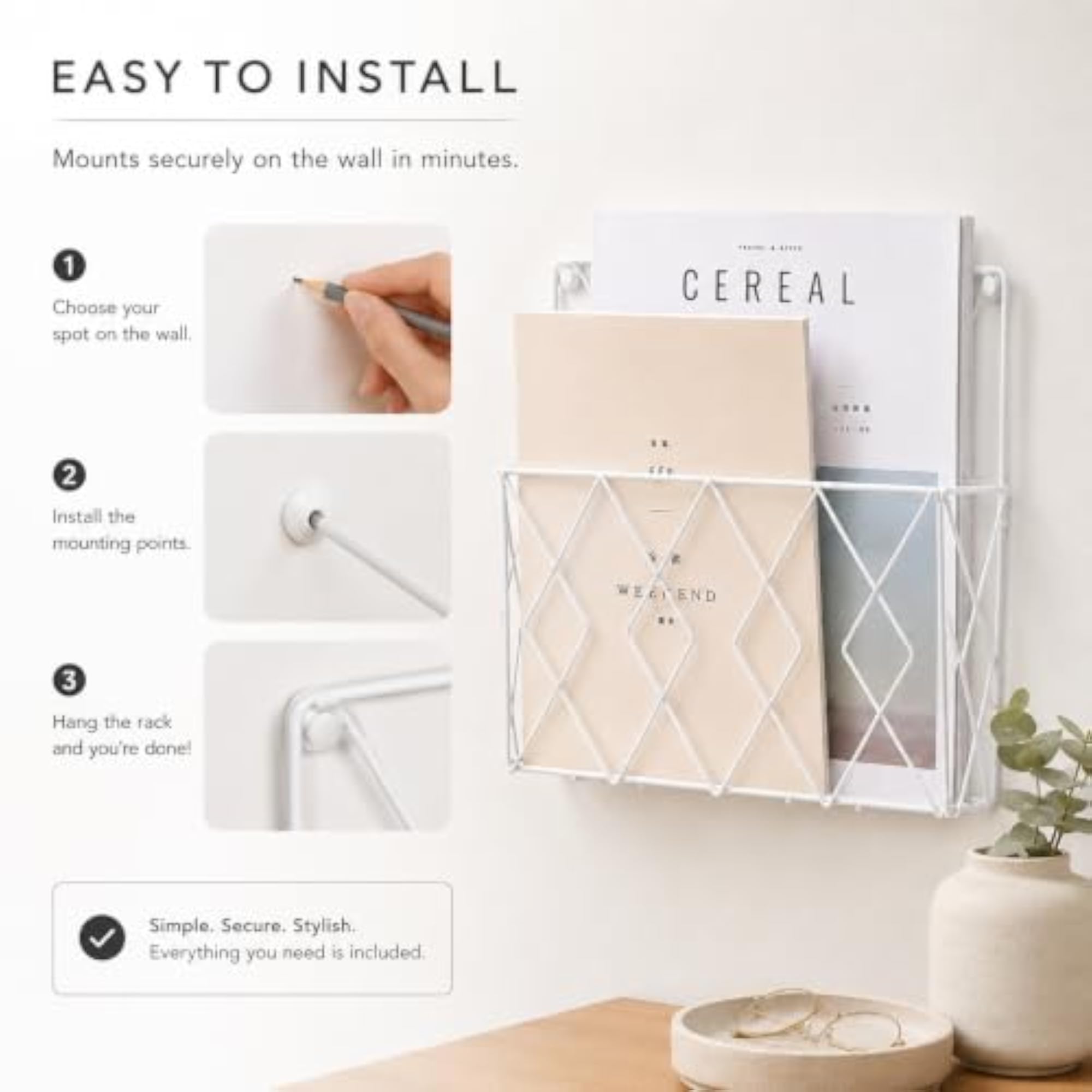Metal Wall Mounted Magazine Holder & File Organizer Rack